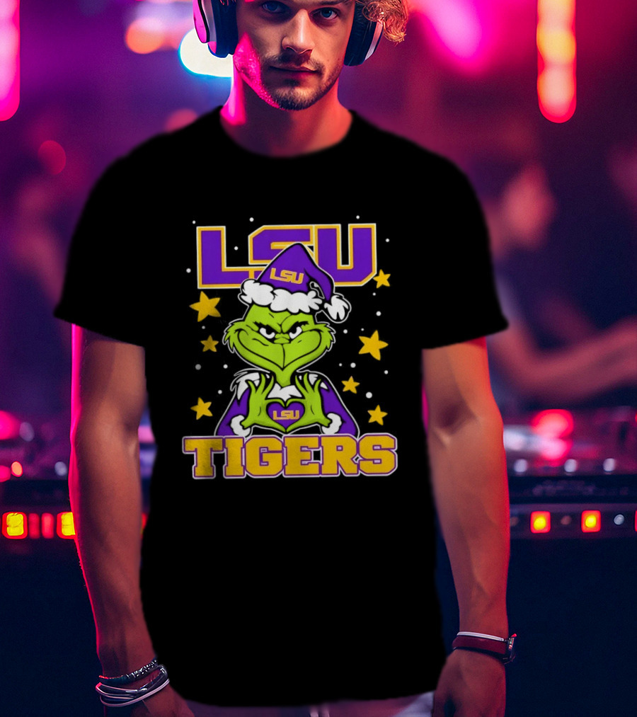 LSU Tigers Grinch Christmas Heart Hands T-Shirt