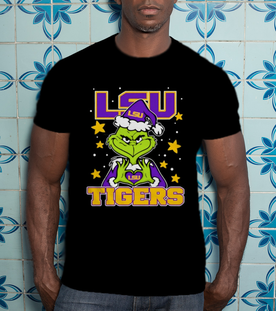 LSU Tigers Grinch Christmas Heart Hands T-Shirt
