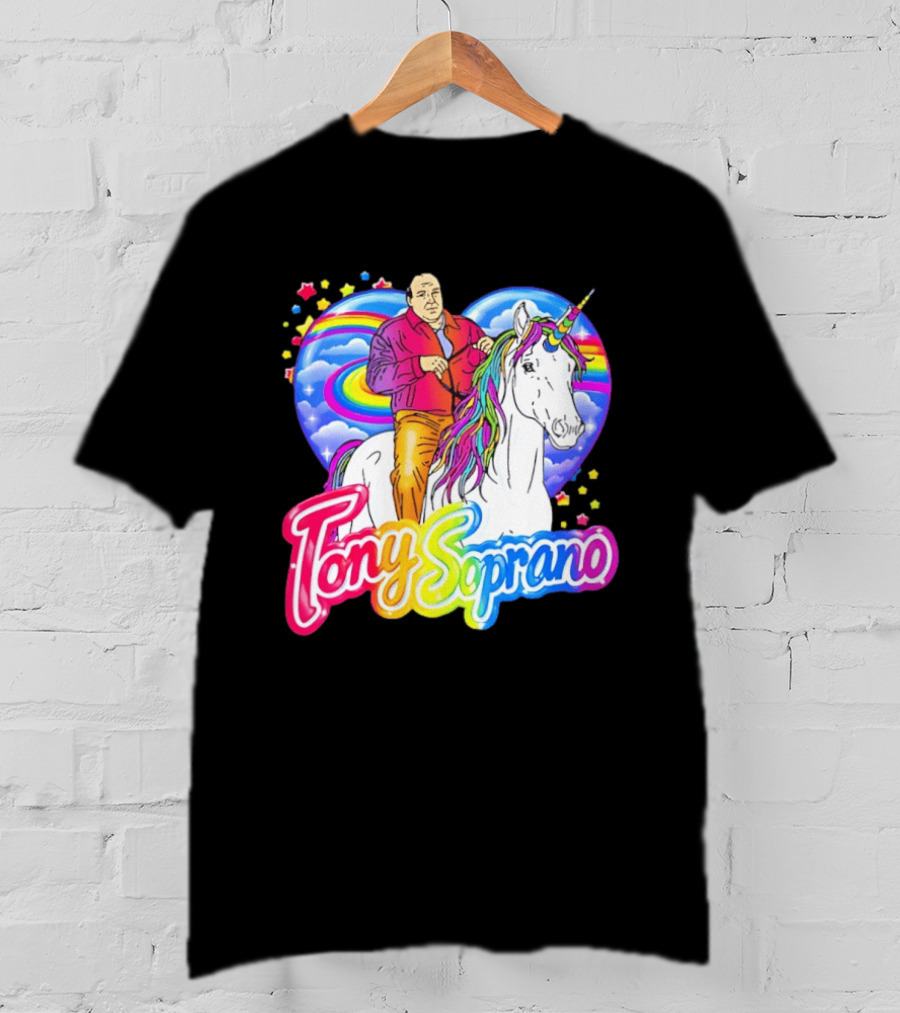 Tony Soprano Riding Rainbow Unicorn With Heart And Stars T-Shirt
