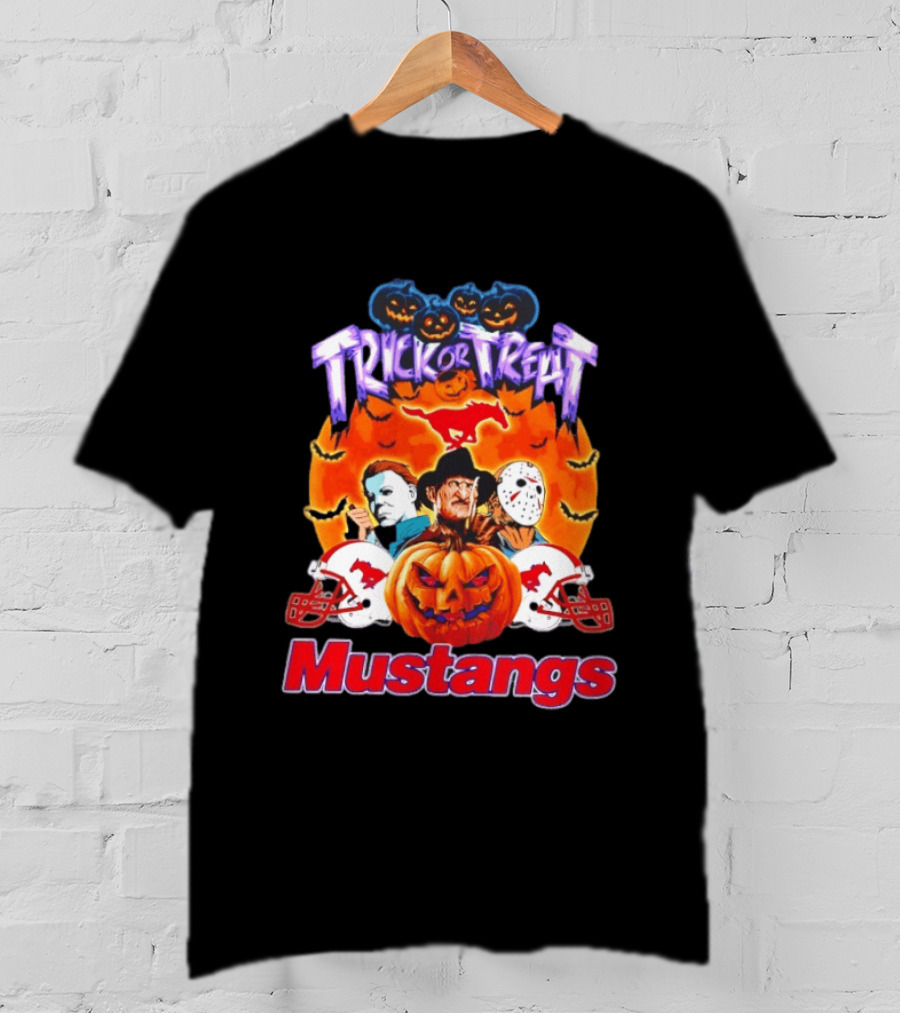 Trick Or Treat Halloween Mustangs Horror Characters 2026 T-Shirt