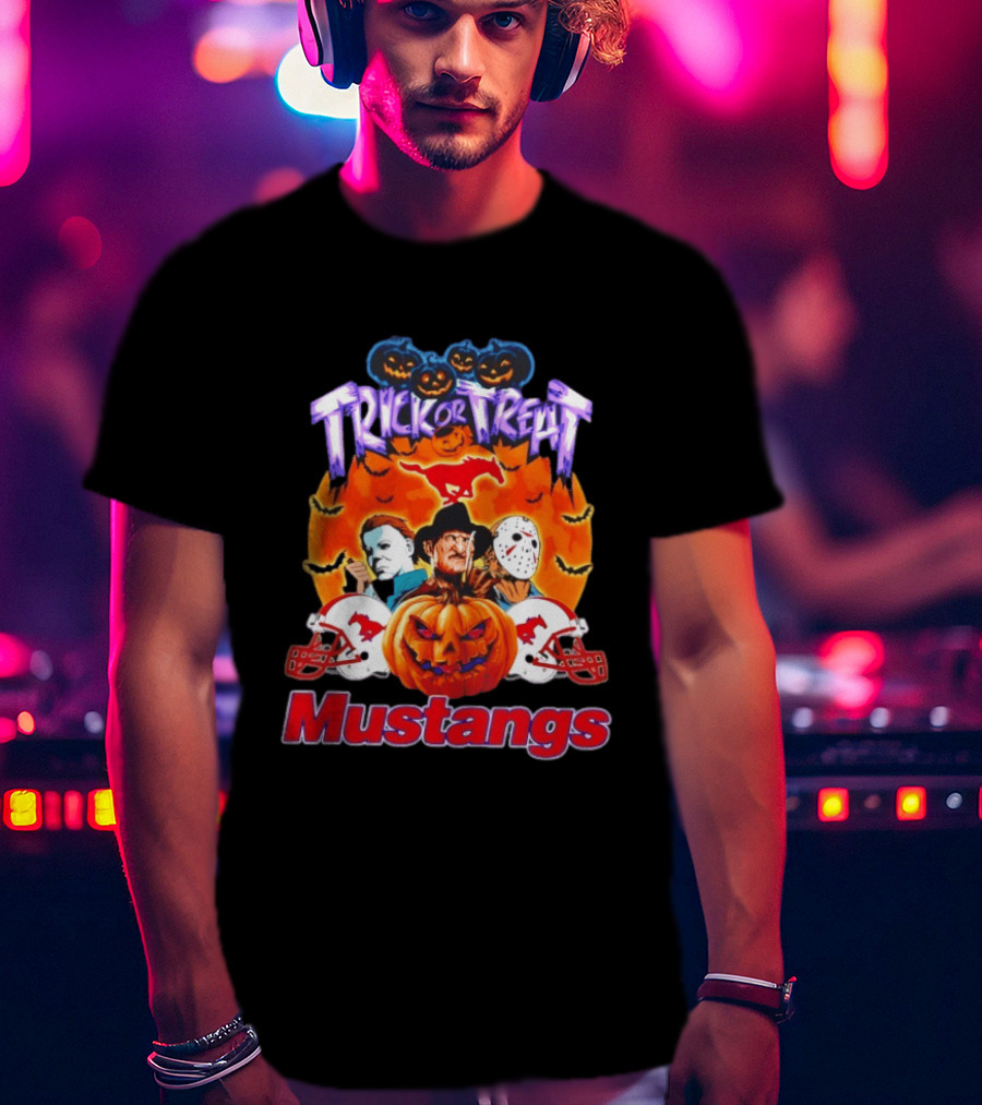 Trick Or Treat Halloween Mustangs Horror Characters 2026 T-Shirt