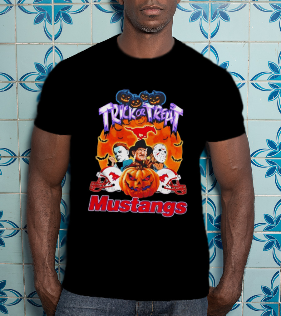 Trick Or Treat Halloween Mustangs Horror Characters 2026 T-Shirt