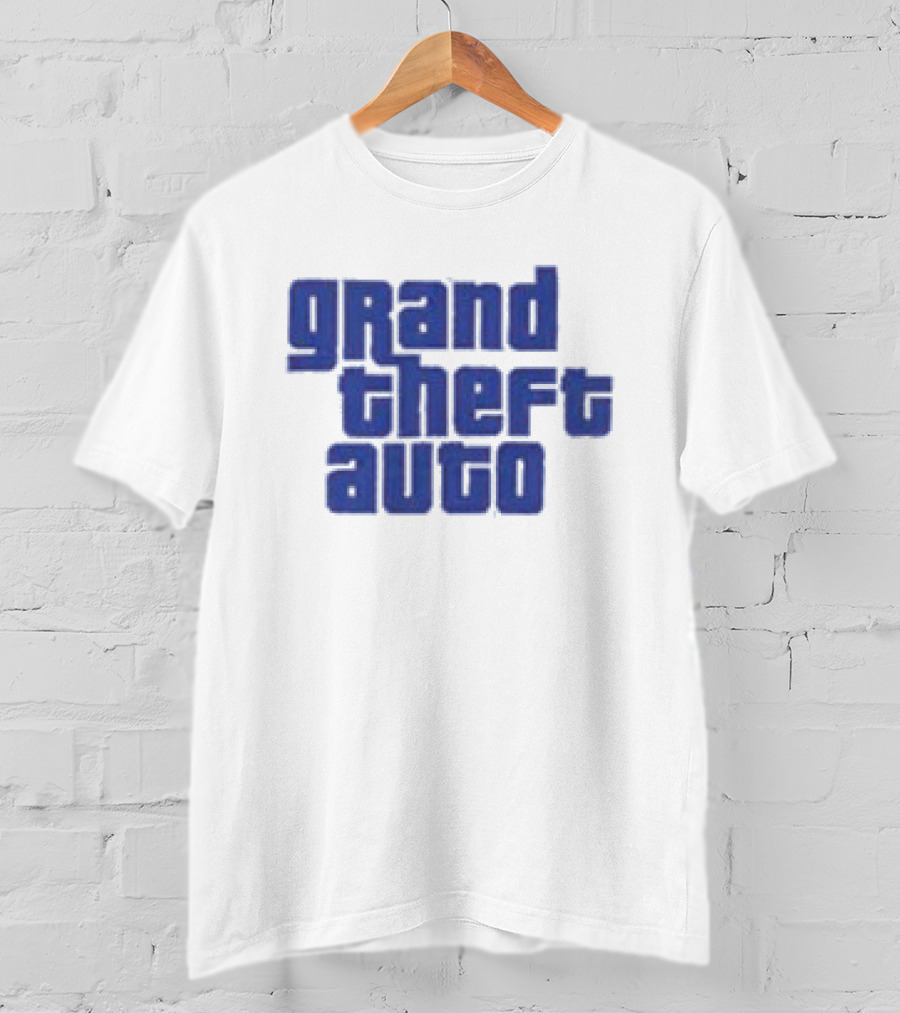 Grand Theft Auto Vintage Text Graphic Blue Aesthetic T-Shirt