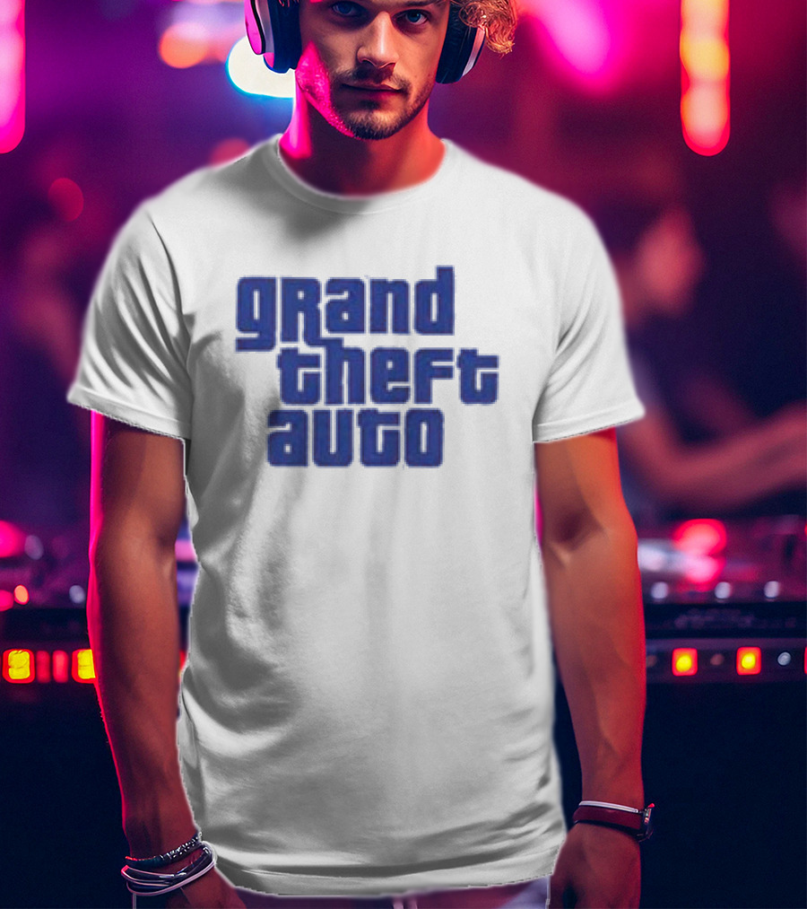Grand Theft Auto Vintage Text Graphic Blue Aesthetic T-Shirt