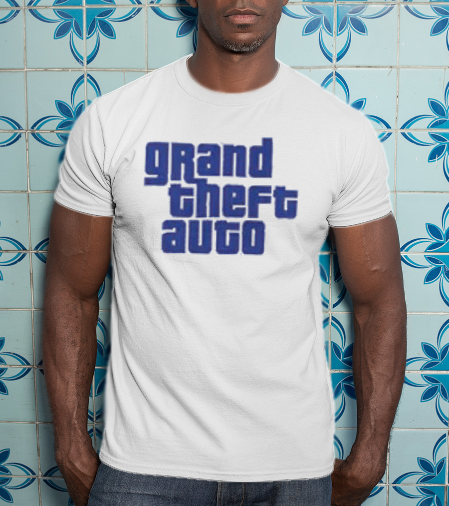 Grand Theft Auto Vintage Text Graphic Blue Aesthetic T-Shirt
