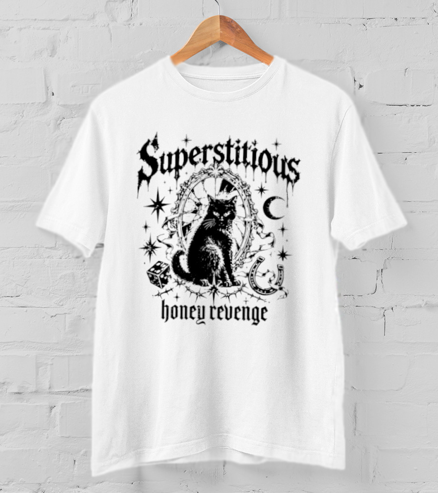 Superstitious Cat Honey Revenge Halloween Stars Moon Dice Magic T-Shirt