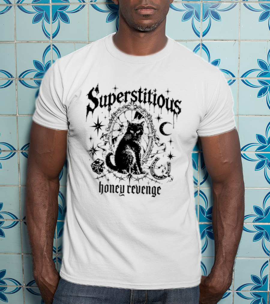 Superstitious Cat Honey Revenge Halloween Stars Moon Dice Magic T-Shirt