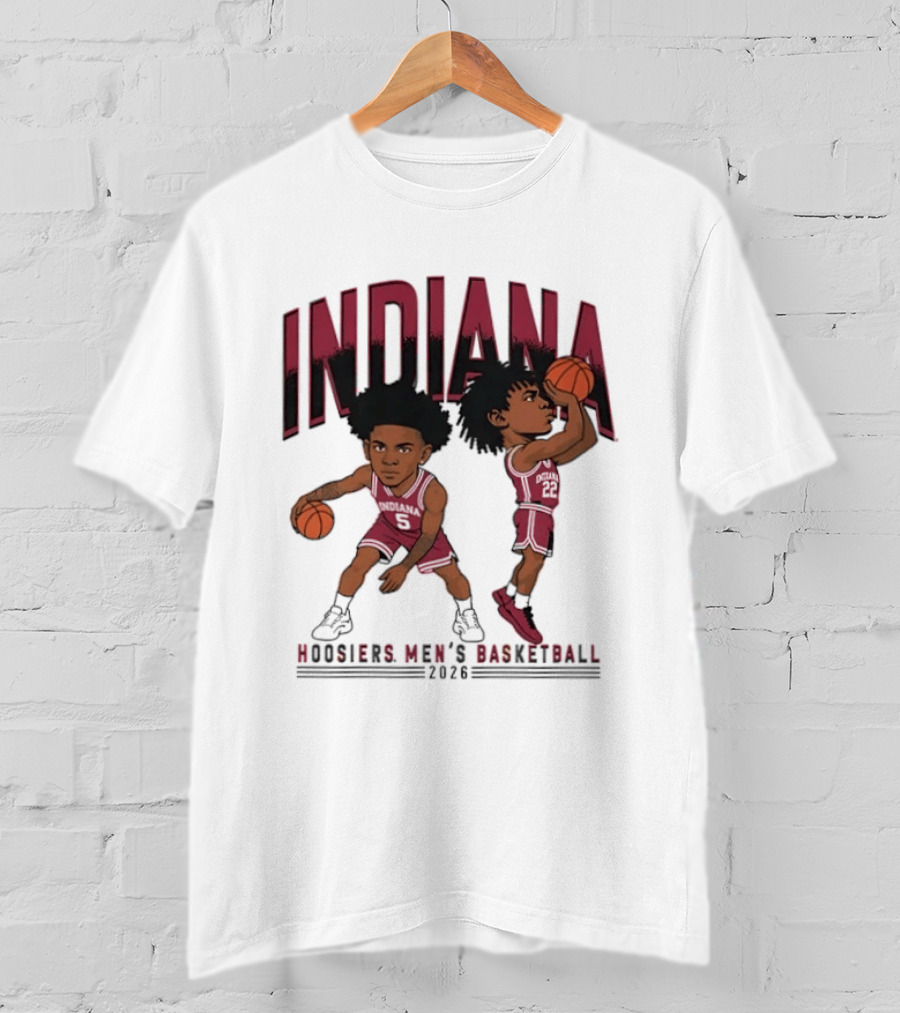 Indiana Hoosiers Men's Basketball 2026 Vintage Cartoon Players Dribbling And Shooting T-Shirt