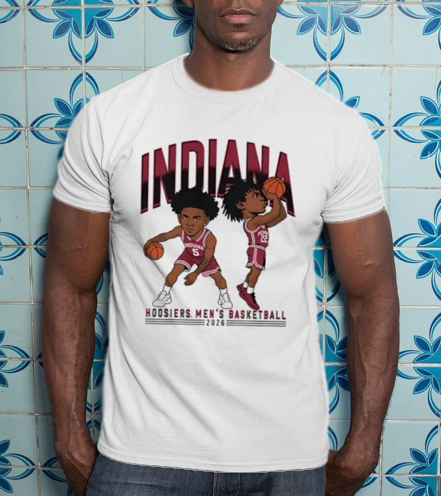 Indiana Hoosiers Men's Basketball 2026 Vintage Cartoon Players Dribbling And Shooting T-Shirt