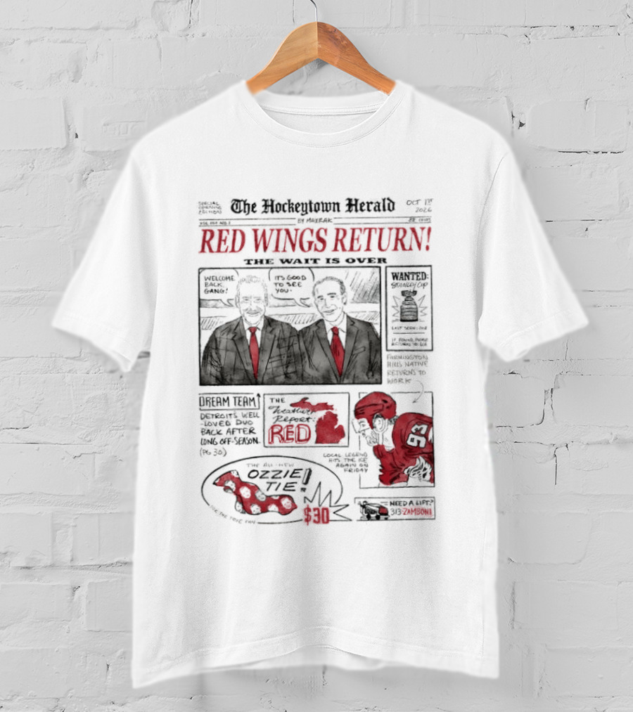 The Hockeytown Herald Red Wings Return Opening Edition Edition 97 Special 2022 Detroit Free Press Hockey Announcement T-Shirt