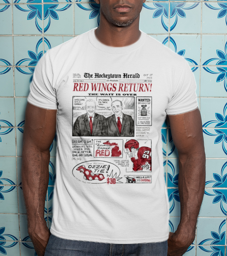 The Hockeytown Herald Red Wings Return Opening Edition Edition 97 Special 2022 Detroit Free Press Hockey Announcement T-Shirt