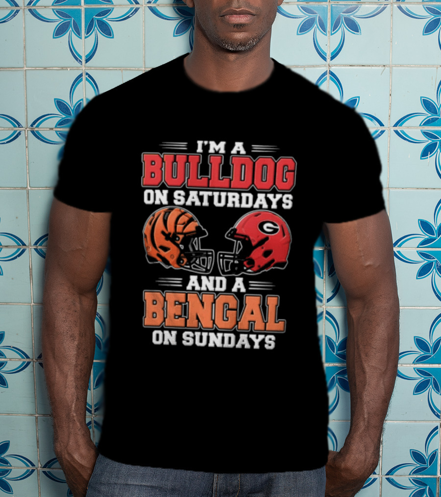 I'm A Bulldog On Saturdays And A Bengal On Sundays Football Helmets T-Shirt