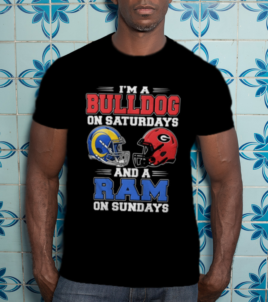 I'm A Bulldog On Saturdays And A Ram On Sundays Football Helmets T-Shirt