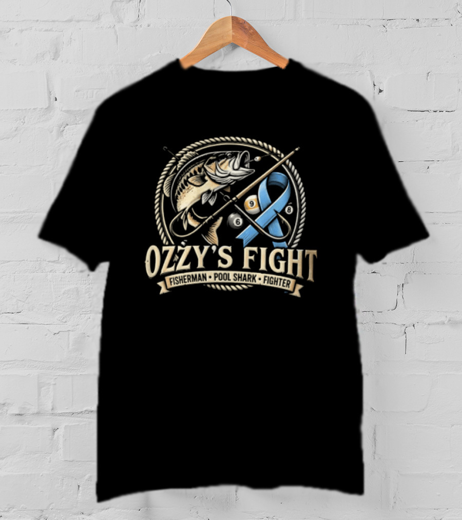 Ozzys Fight Fisherman Pool Shark Fighter Blue Ribbon Challenge T-Shirt