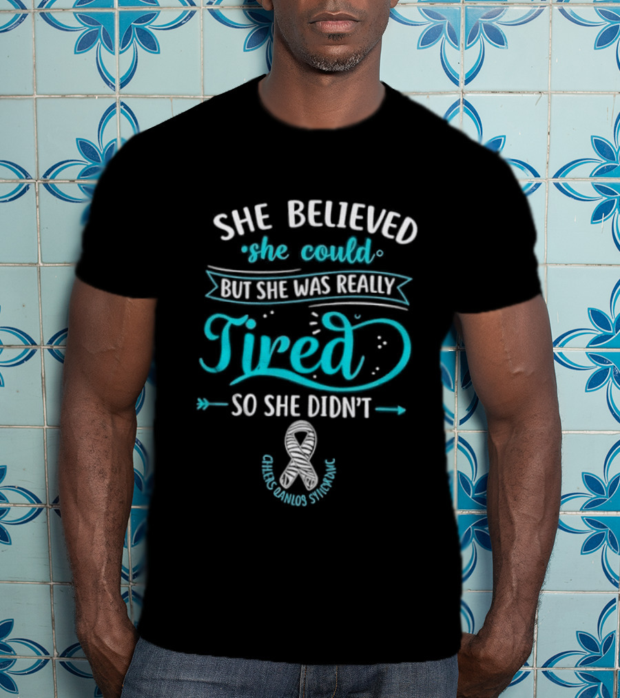She Believed She Could But She Was Really Tired So She Didn't Chronic Fatigue Syndrome Awareness Ribbon T-Shirt