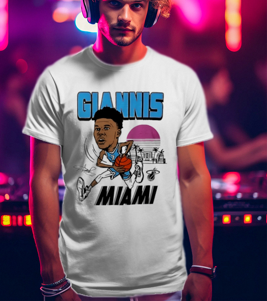 Giannis Antetokounmpo Vice City Miami Heat Caricature T-Shirt