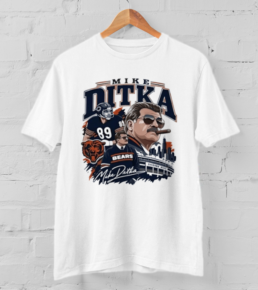 Mike Ditka Chicago Bears Coach Tribute With Skyline And Bear T-Shirt