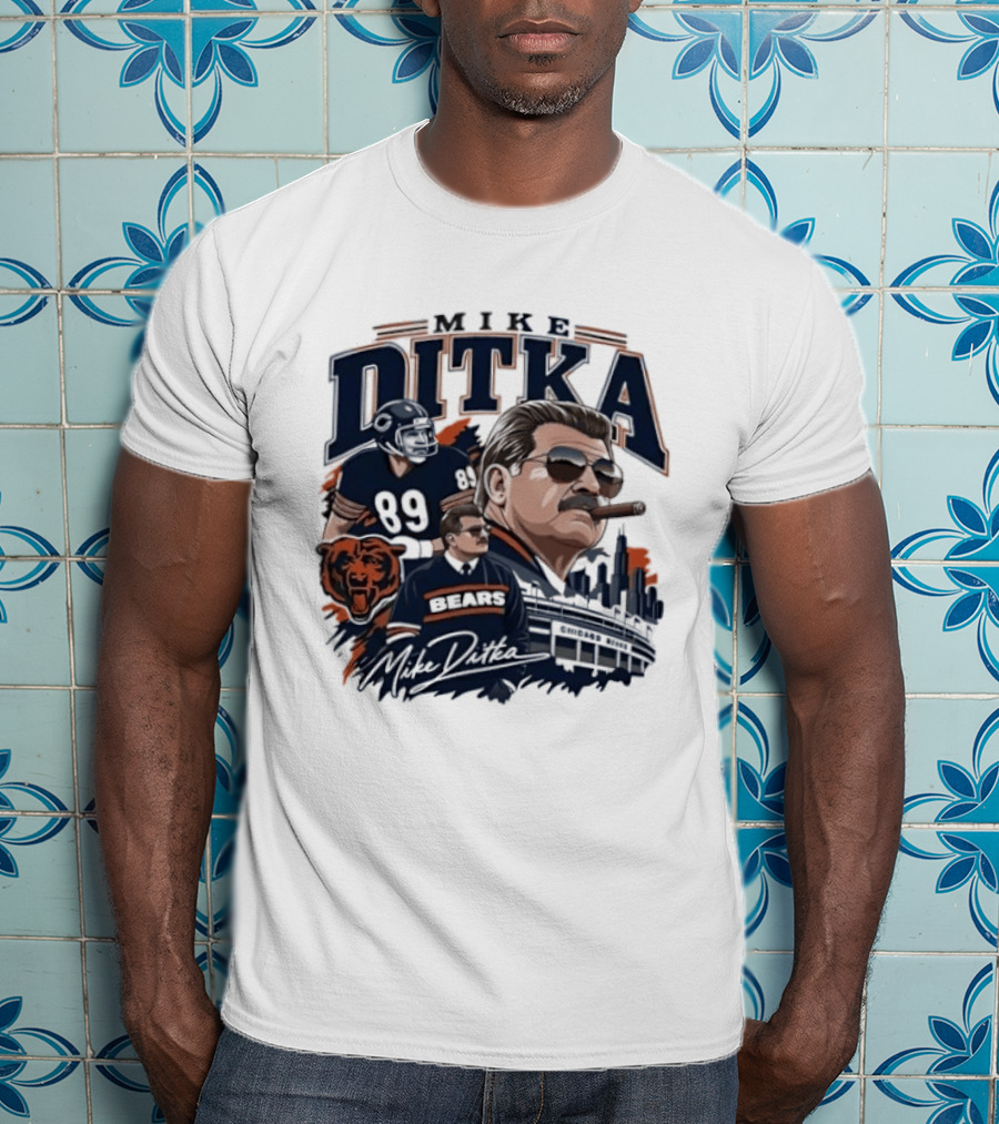 Mike Ditka Chicago Bears Coach Tribute With Skyline And Bear T-Shirt