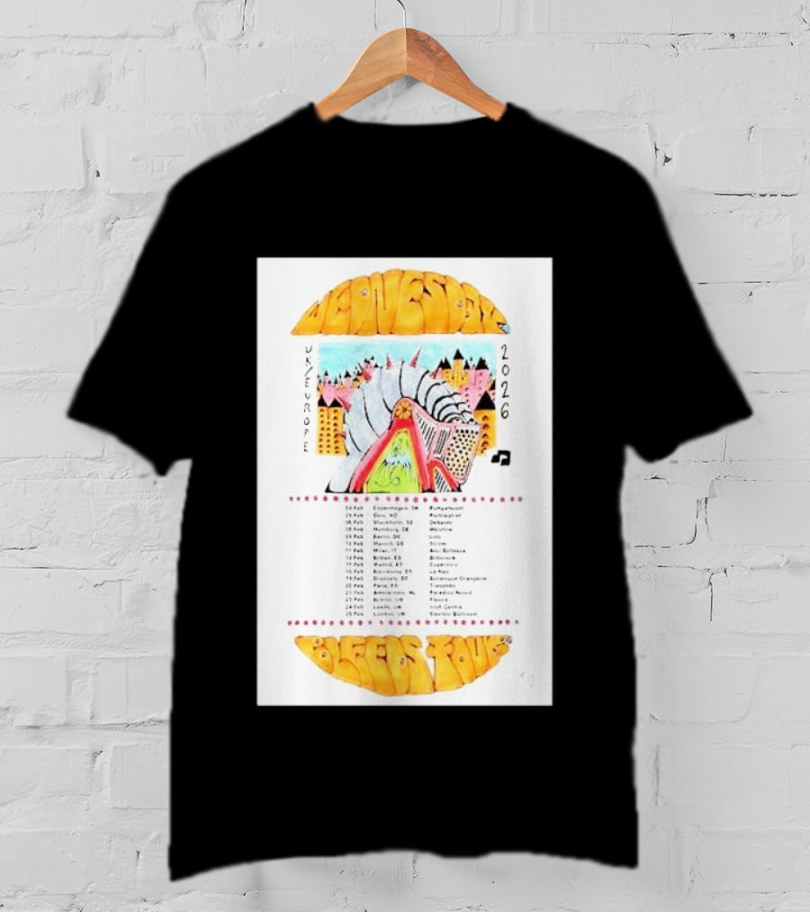 Wednesday UK & Europe 2026 Tour Dates With Colorful Knight Art And Music Note T-Shirt