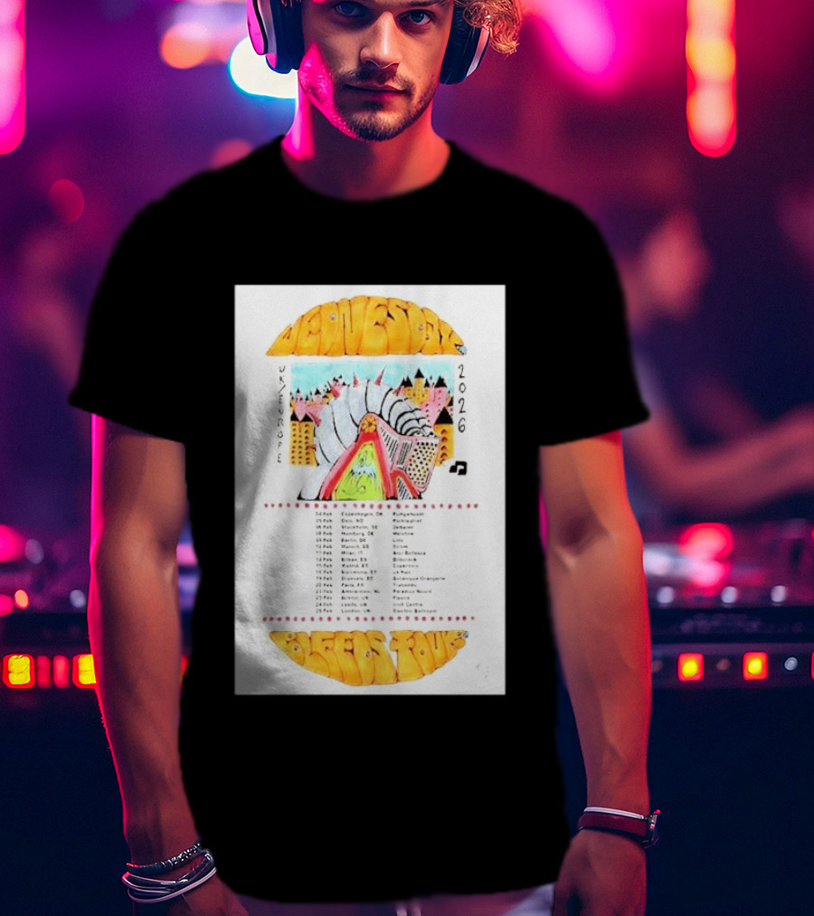 Wednesday UK & Europe 2026 Tour Dates With Colorful Knight Art And Music Note T-Shirt