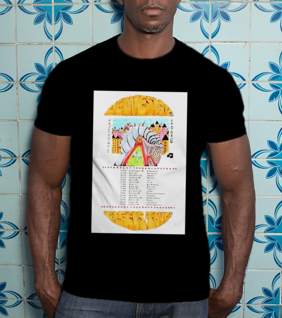 Wednesday UK & Europe 2026 Tour Dates With Colorful Knight Art And Music Note T-Shirt