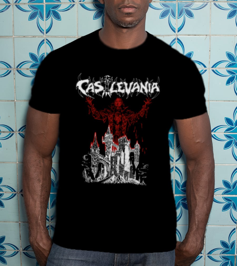 Castlevania Dracula Vampire Silhouette With Gothic Castle T-Shirt
