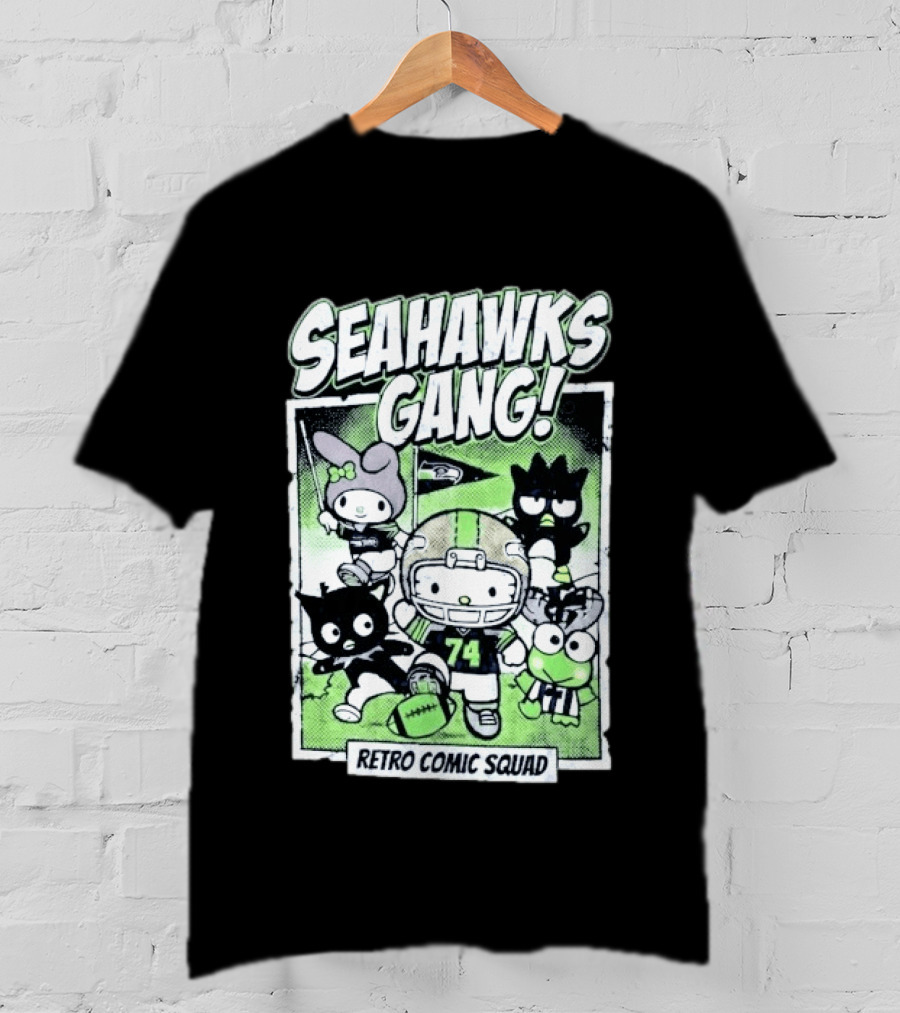 Seattle Seahawks Gang Hello Kitty Retro Comic Squad T-Shirt