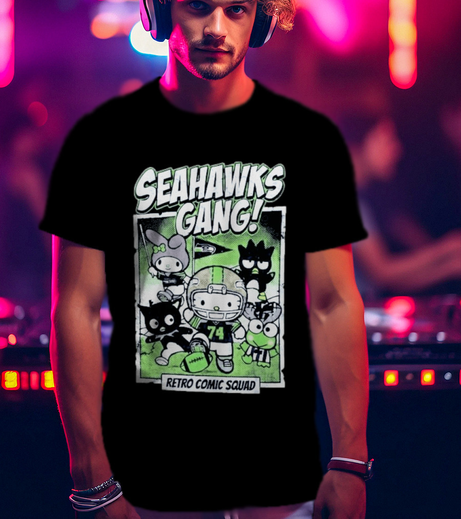 Seattle Seahawks Gang Hello Kitty Retro Comic Squad T-Shirt