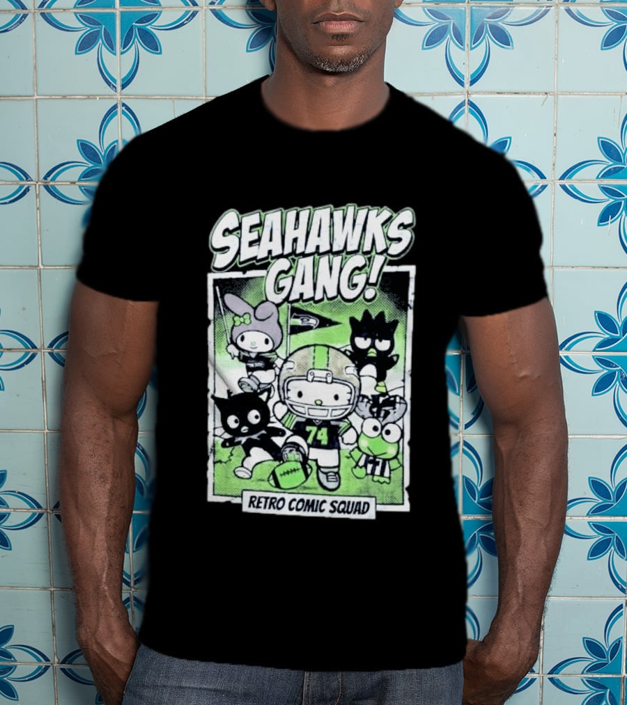 Seattle Seahawks Gang Hello Kitty Retro Comic Squad T-Shirt