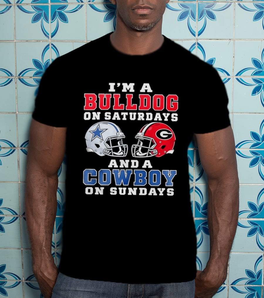 I'm A Bulldog On Saturdays And A Cowboy On Sundays Football Helmets T-Shirt