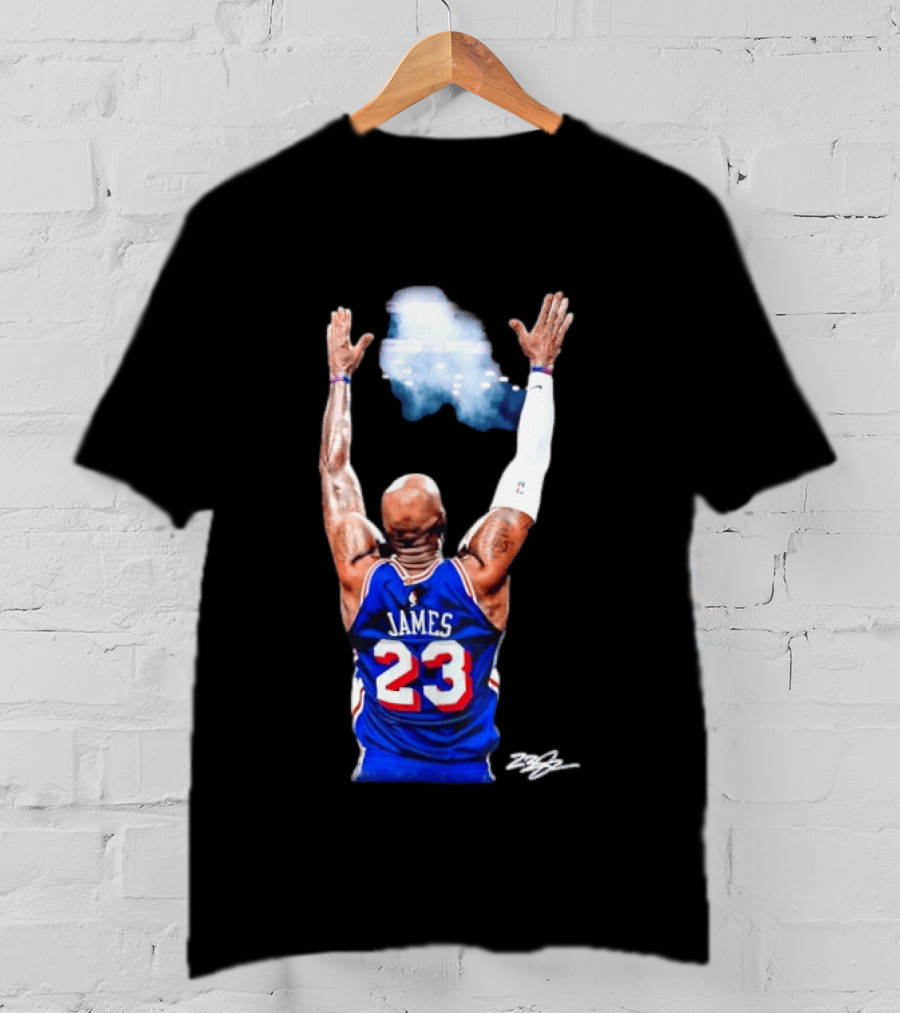 King LeBron James Philadelphia 76ers Jersey Number 23 Celebration T-Shirt