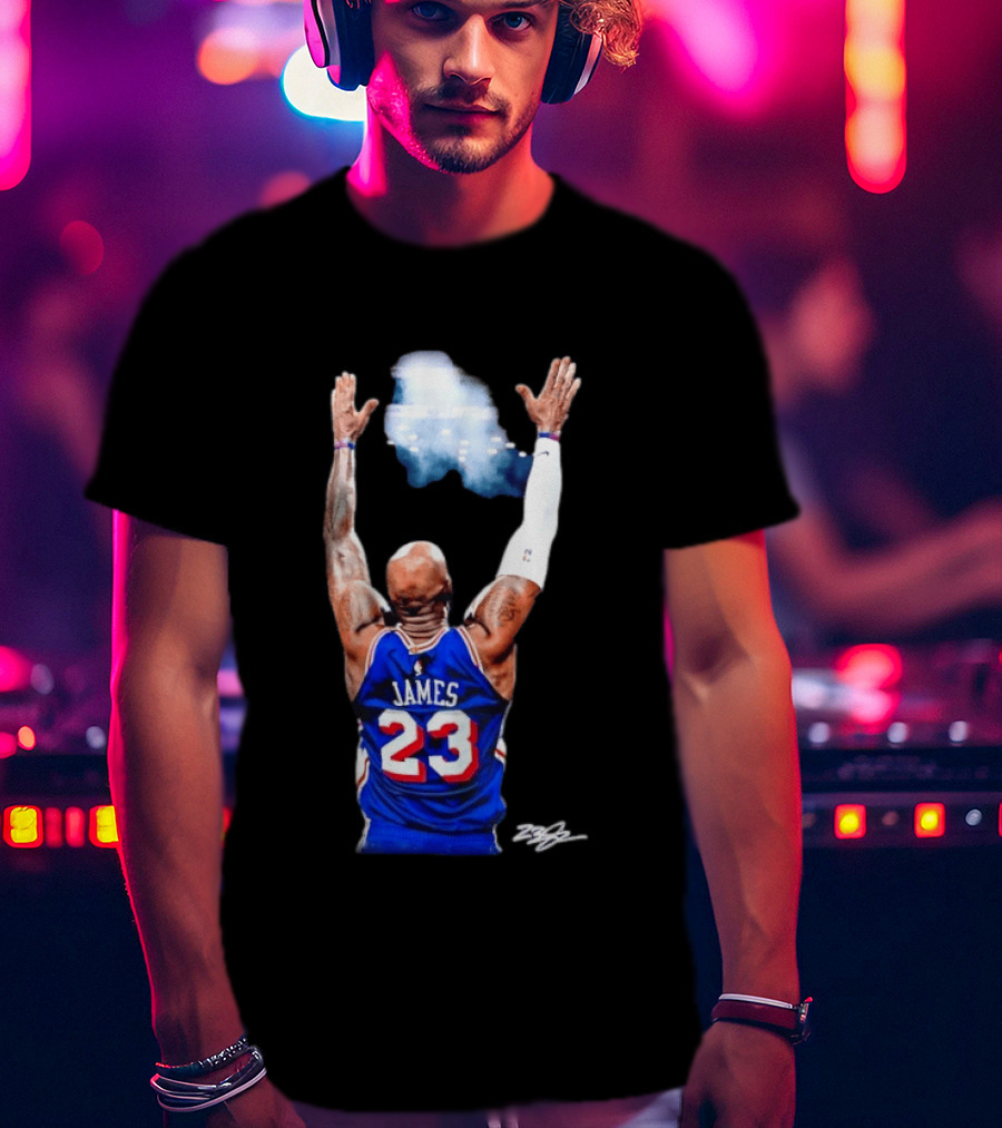 King LeBron James Philadelphia 76ers Jersey Number 23 Celebration T-Shirt