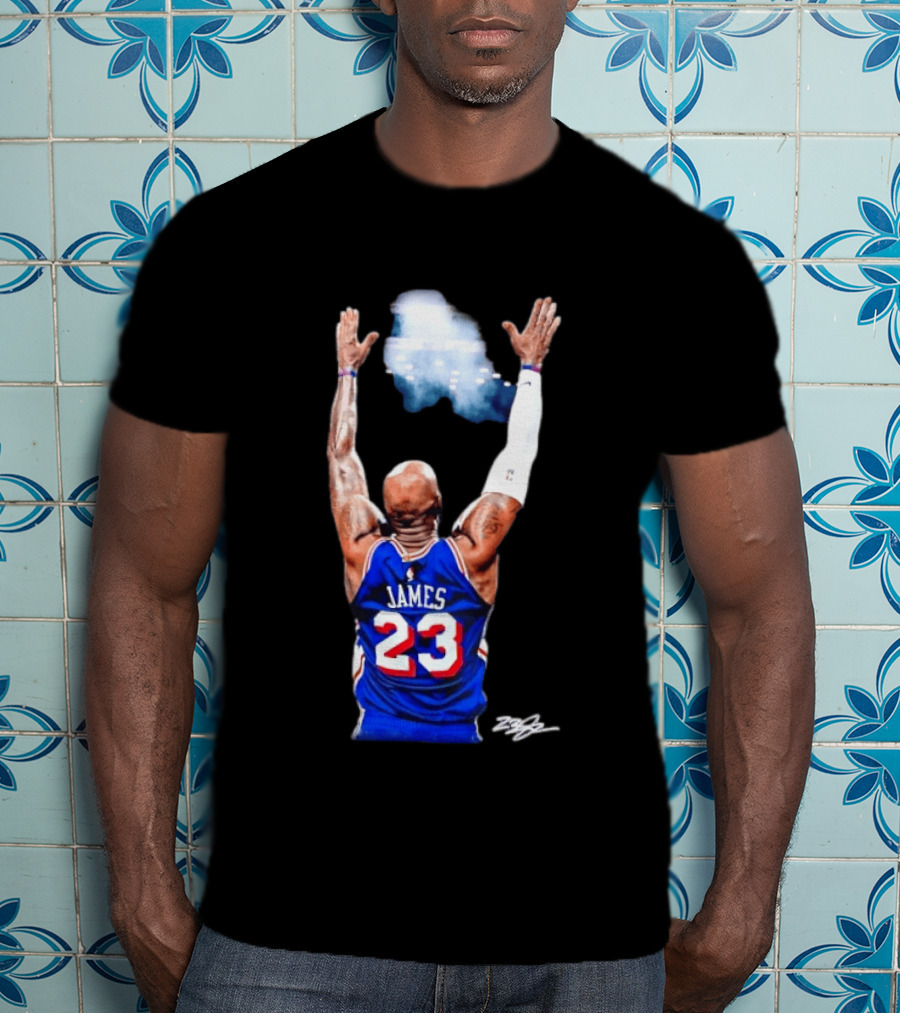 King LeBron James Philadelphia 76ers Jersey Number 23 Celebration T-Shirt