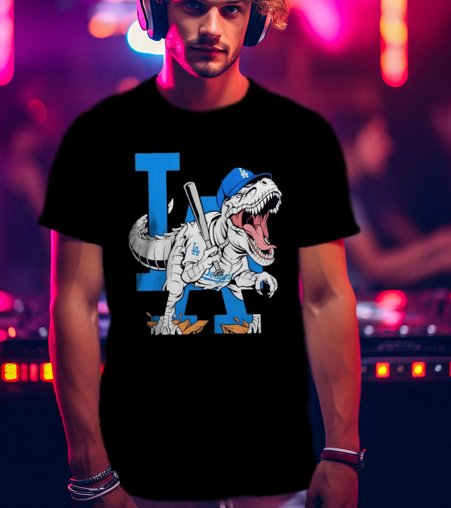 Los Angeles Dodgers Rex Baseball Cap Bat LA Letter T-Shirt