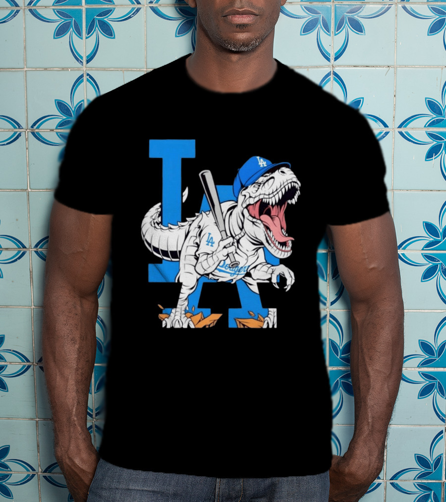 Los Angeles Dodgers Rex Baseball Cap Bat LA Letter T-Shirt