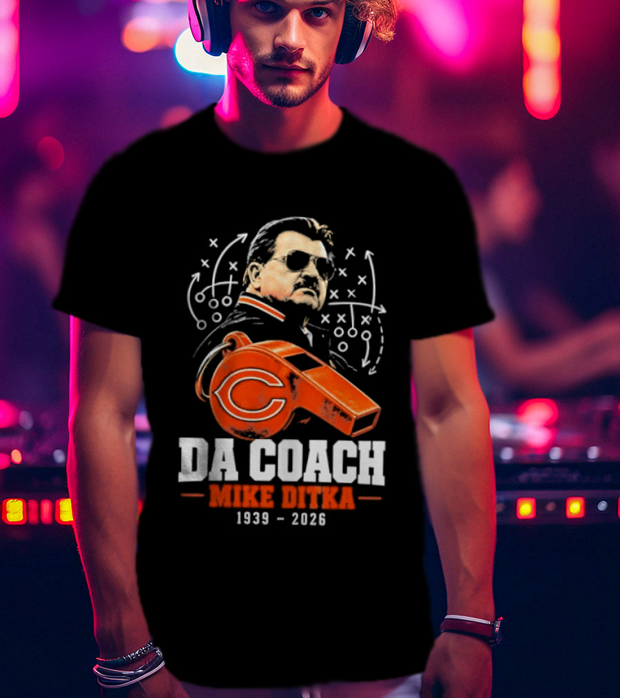 Mike Ditka Da Coach Chicago Bears 1939 2026 Football Playbook Whistle T-Shirt