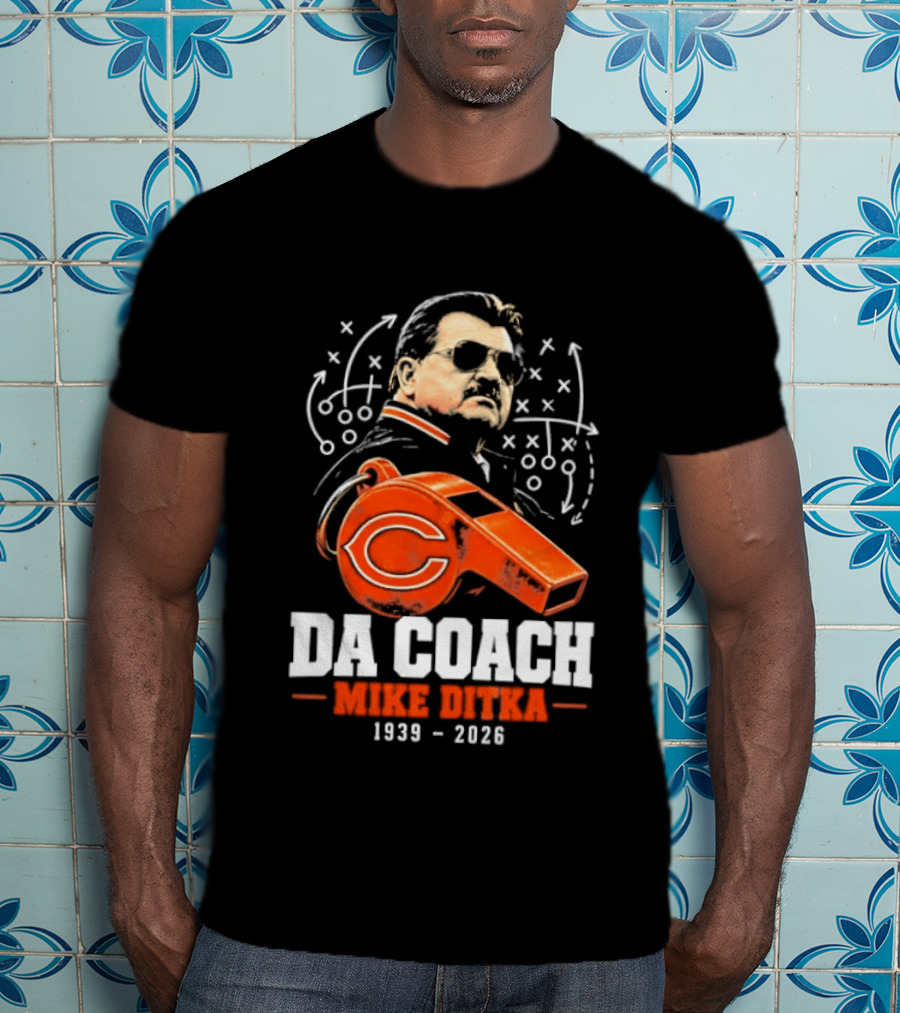 Mike Ditka Da Coach Chicago Bears 1939 2026 Football Playbook Whistle T-Shirt