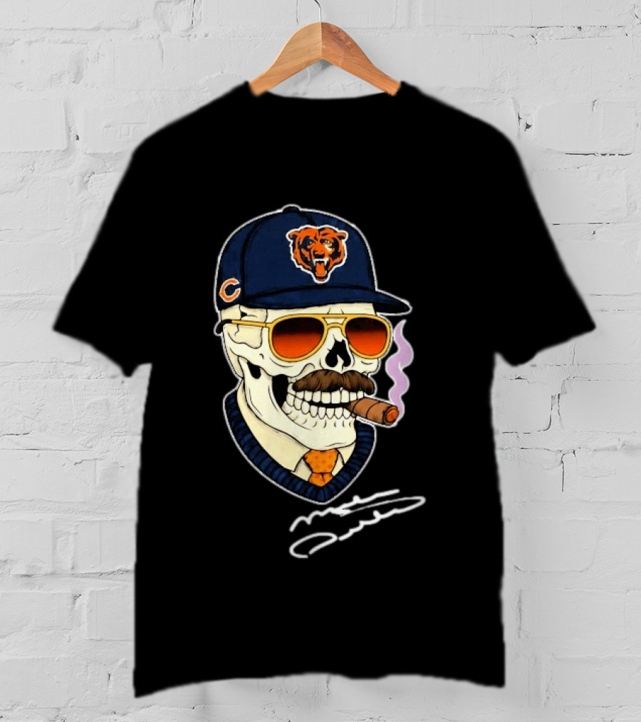 Mike Ditka Chicago Bears Legend Skull Cigar Signature T-Shirt