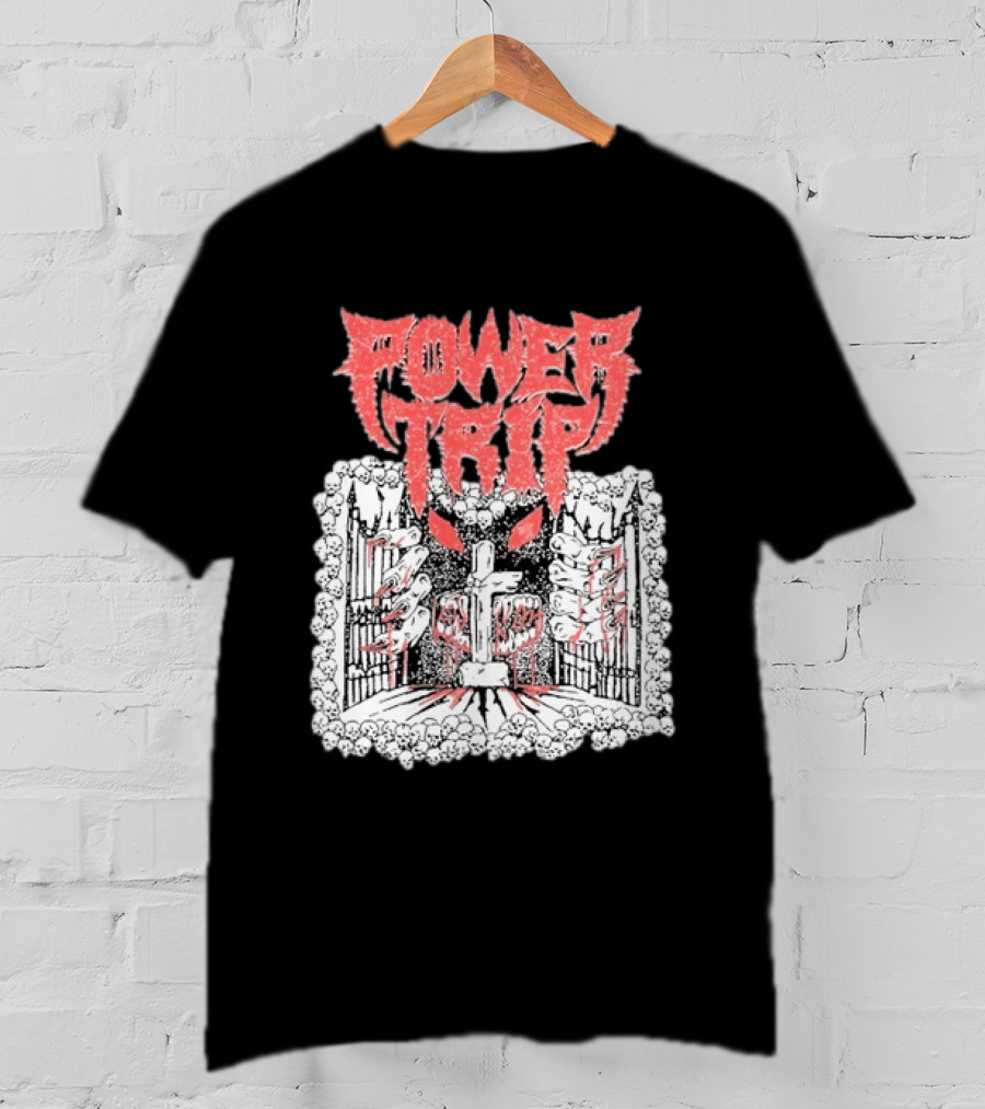 Power Trip Demon Gate Skeleton Cross Red Eyes T-Shirt