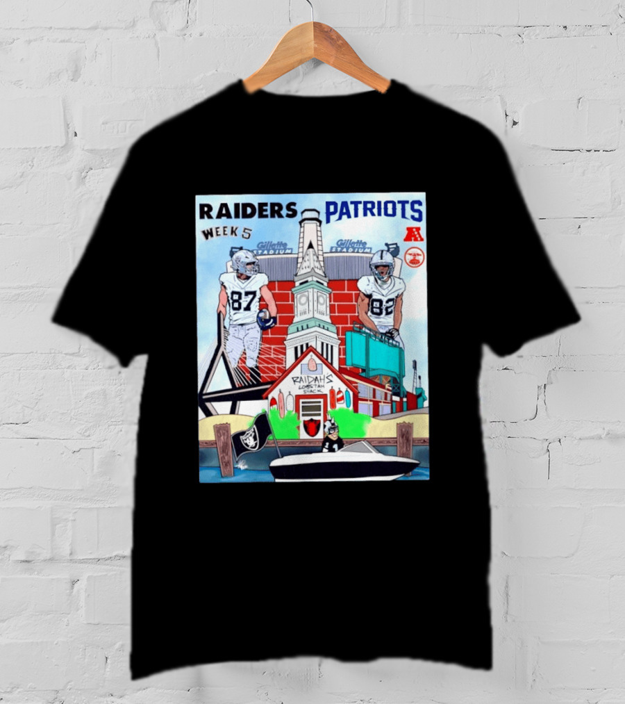 Raiders Patriots Week 5 Gillette Stadium Raidah's Lobstah Shack Football T-Shirt
