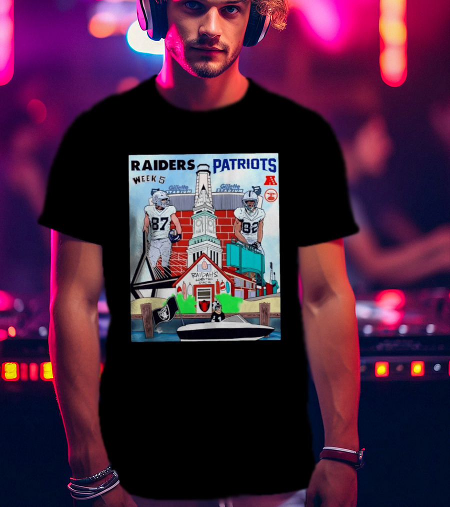 Raiders Patriots Week 5 Gillette Stadium Raidah's Lobstah Shack Football T-Shirt