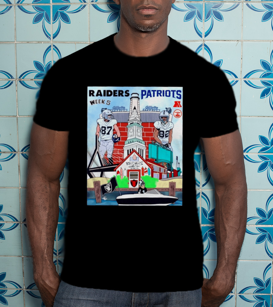 Raiders Patriots Week 5 Gillette Stadium Raidah's Lobstah Shack Football T-Shirt