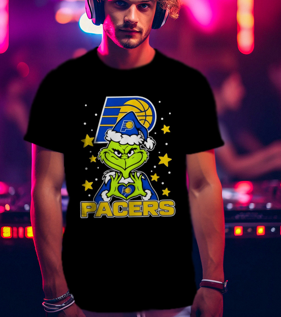 Pacers Christmas Heart Grinch With Indiana T-Shirt