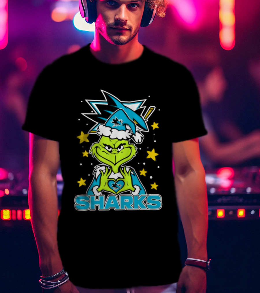 The Grinch San Jose Sharks Christmas NHL Holiday Collaboration T-Shirt