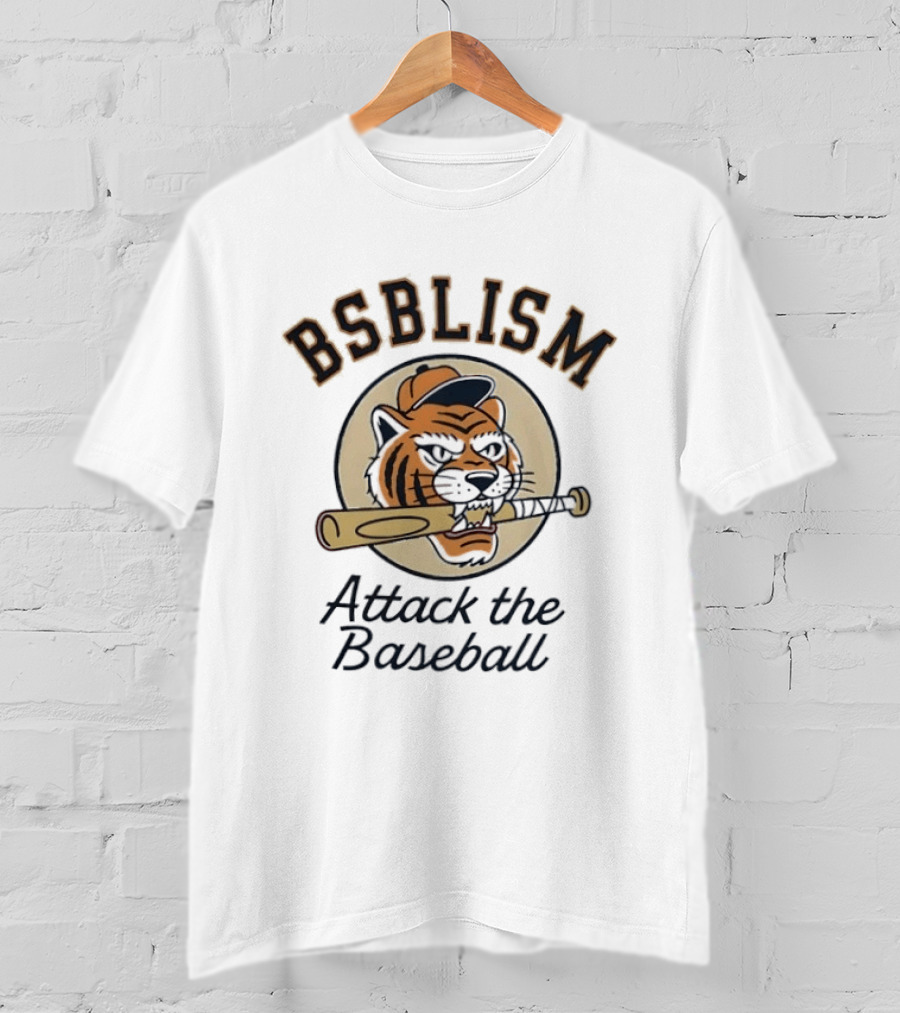 BSBLISM Attack The Baseball Tiger Head Biting Bat T-Shirt