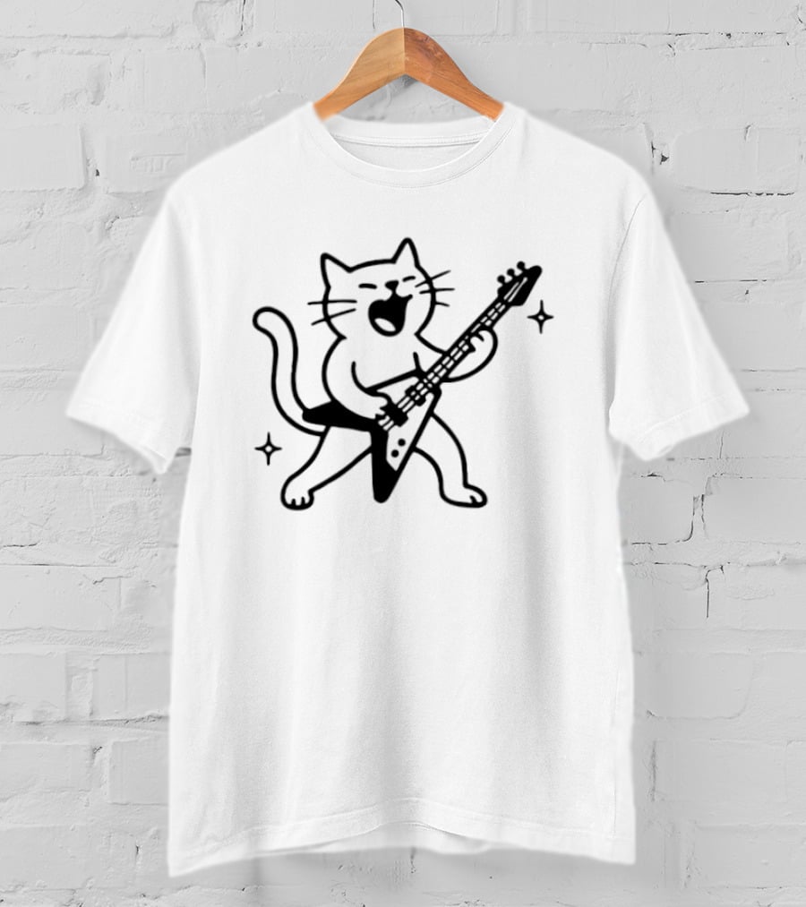 Rocking Cat Playing Electric Guitar With Sparkles T-Shirt