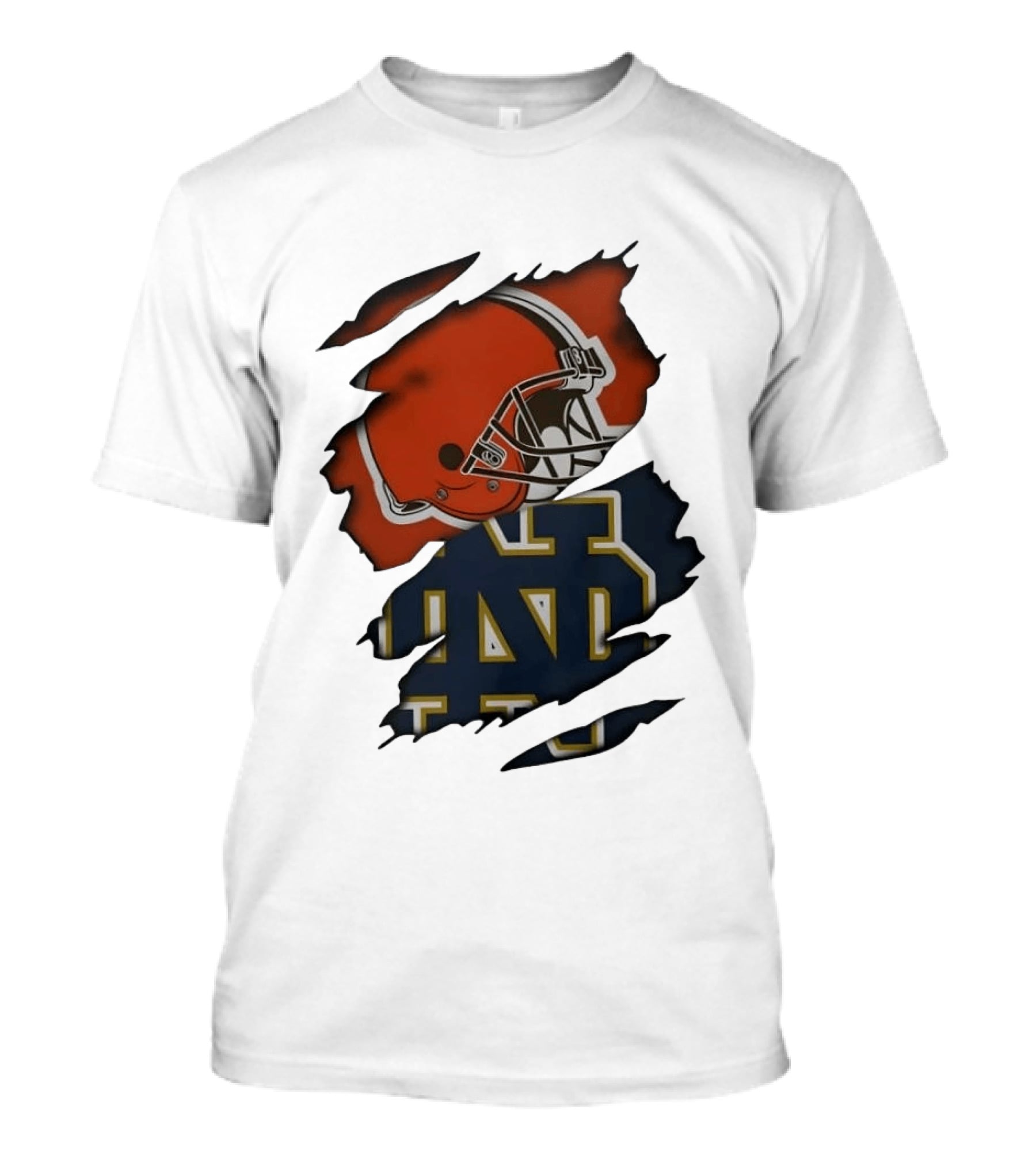 Cleveland Browns Notre Dame Fighting Irish Ripped Helmet ND T-Shirt