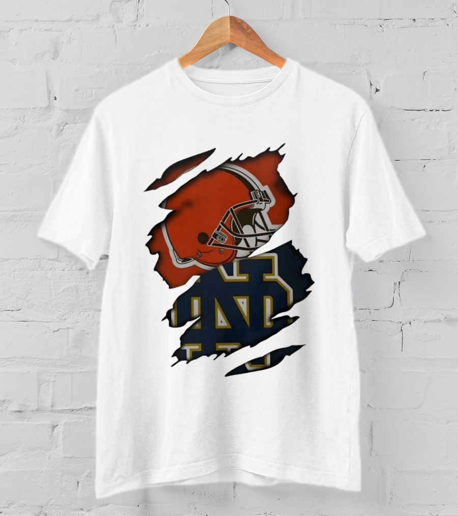 Cleveland Browns Notre Dame Fighting Irish Ripped Helmet ND T-Shirt