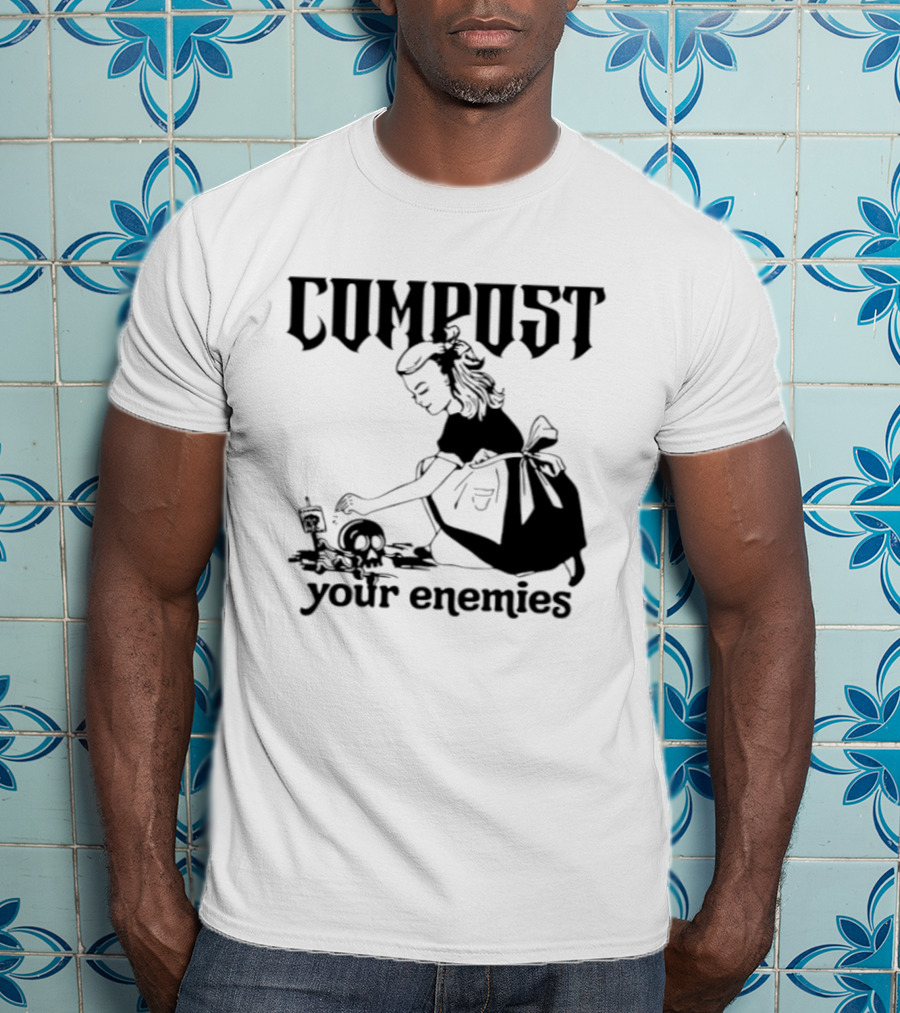 Compost Your Enemies Retro Gothic Style Gardening Skeleton T-Shirt