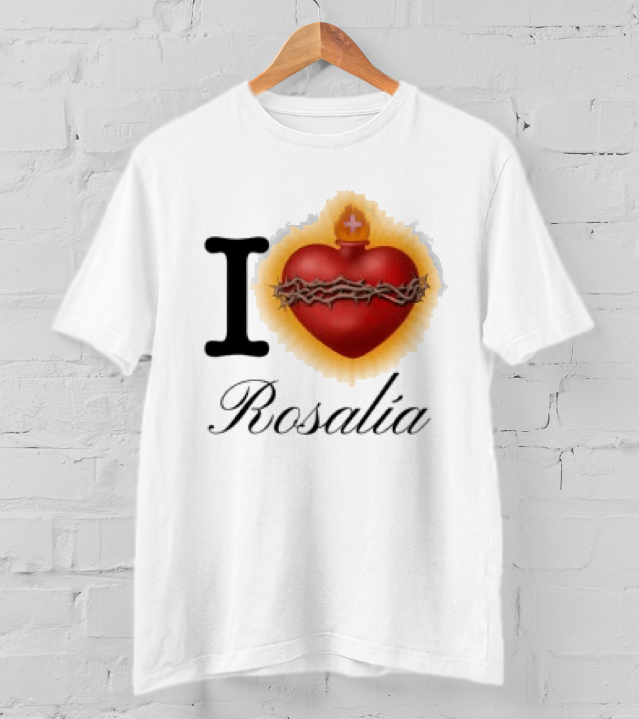 Rosalia Store Heart Symbol With Crown Of Thorns And Flame T-Shirt
